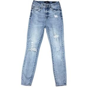Judy Blue Womens Size 27 Skinny Fit Jeans Distressed Paint Splatter Light Wash